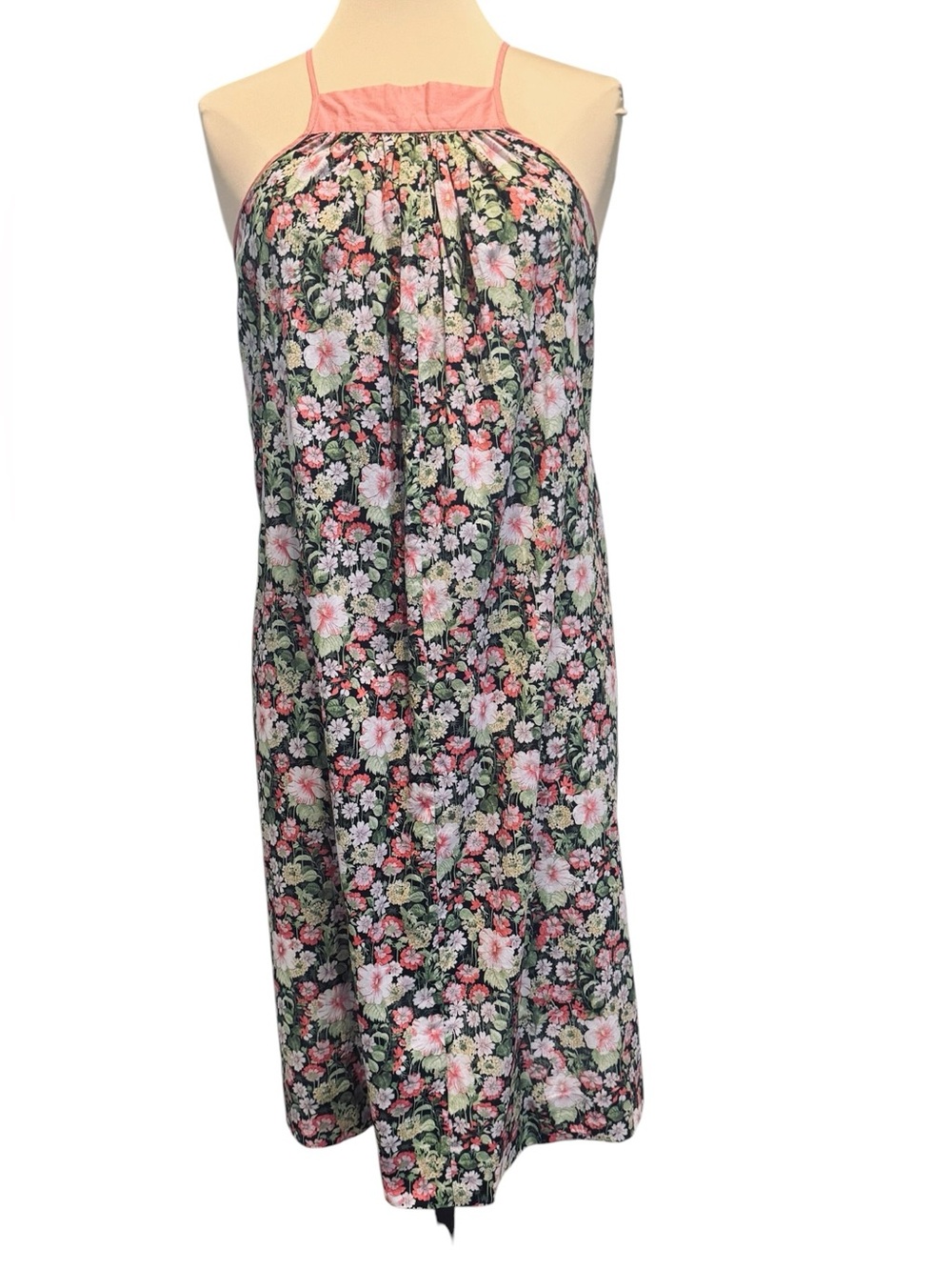 Vintage Belle France Floral black pink Multicolor Sun Dress Cotton Small Petite